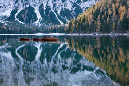 lago di Braies in Dolomites mountains, Sudtirol, Italy