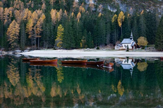 lago di Braies in Dolomites mountains, Sudtirol, Italy