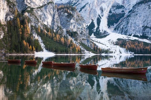lago di Braies in Dolomites mountains, Sudtirol, Italy