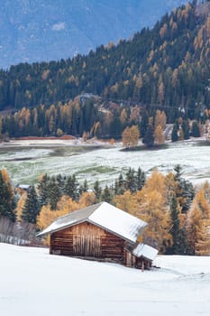snowy early winter landscape in Alpe di Siusi.  Dolomites,  Italy - winter holidays destination