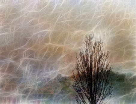 Muted abstract painting. Autumn tree