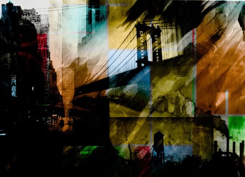 Manhattan bridge. Dramatic painting in dark colors.