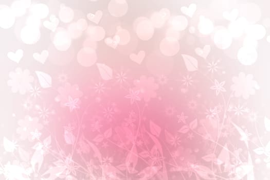 Greeting card template. Abstract festive Mother‘s Day greeting card with pink and white flowers and hearts. Template for mothers day, valentine, wedding or other holidays. Beautiful texture.