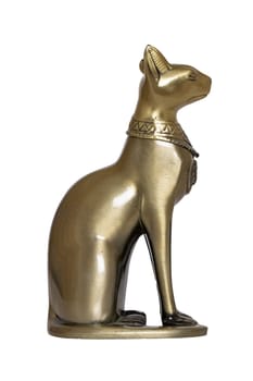 Egyptian cat decoration background. Statuette of a mythological egyptian cat isolated on a white background.