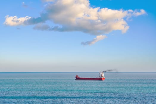 Red container ship in the Black Sea