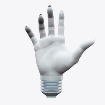 White Human's hand in shape of light bulb socket