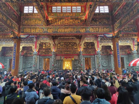 Zhulinshan Temple, Linkou District - 5 Feb, 2019: On the first day of the Chinese New Year, everyone went to the temples to seek a new year of peace