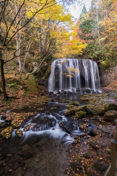 Tatsuzawafudo waterfall in autumn Fall season at Fukushima