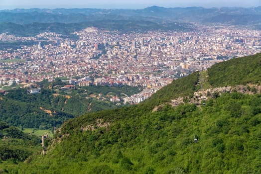 Cityscape view of Tirana, Albania as seen from the Dajti Express