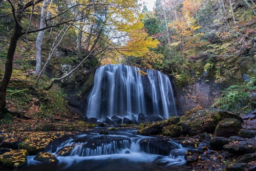 Tatsuzawafudo waterfall in autumn Fall season at Fukushima