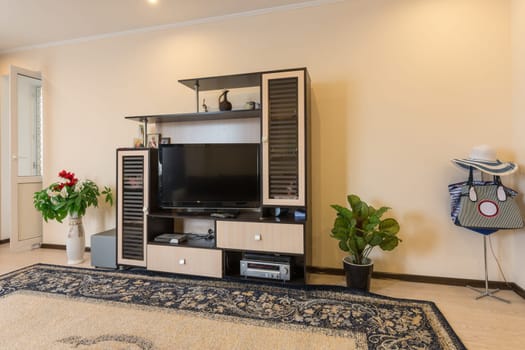 A small wardrobe for TV and music equipment in the interior of the hall
