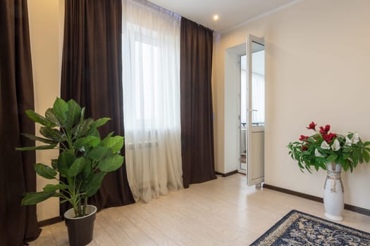 Element of the interior, curtain windows, exit to the balcony