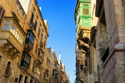 Golden light on the buildings in Valletta, Malta