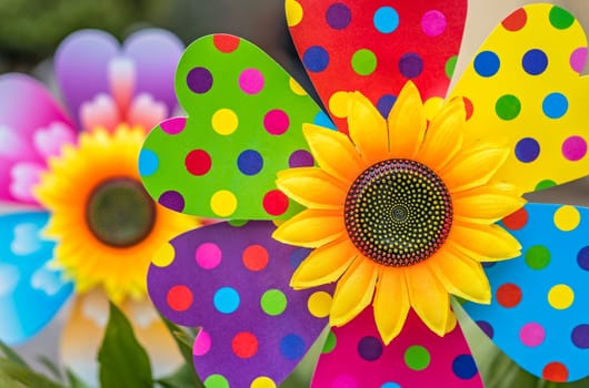 Large colorful artificial decorative sunflower fan on display for sale