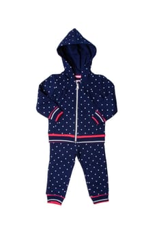 Sport suit isolated. Beautiful sport suit with hood for child girl isolated on a white background. Children sport fashion.