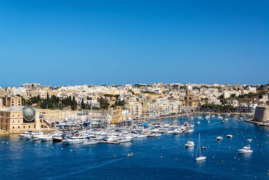 Cityscape view of Kalkara, Malta with the Kalkara Marina in the foreground