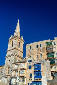 Vertical view of St. Paul's Anglican Pro-Cathedral in Valletta, Malta