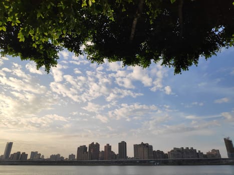 Taipei Dadaocheng Ferry Terminal, Taiwan - June 14, 2019 : The beautiful Dadao Wharf is located along the Danshui River. At sunset, it attracts many tourists to enjoy the sunset.