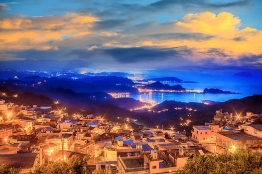 The Night view of Jiufen, People visit heritage Old Town of Jiufen located in Ruifang District of New Taipei City