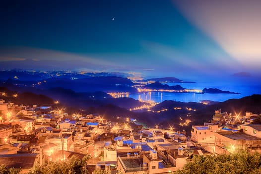 The Night view of Jiufen, People visit heritage Old Town of Jiufen located in Ruifang District of New Taipei City