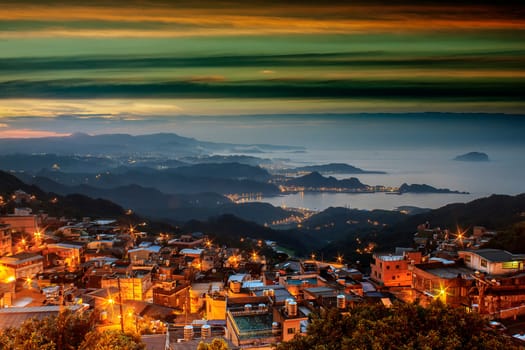 The Night view of Jiufen, People visit heritage Old Town of Jiufen located in Ruifang District of New Taipei City