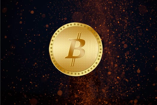 Golden Bitcoin Digital Currency, Futuristic Digital Money, Worldwide Network Technology
