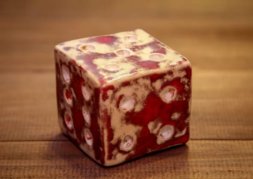 Dice on wood background
