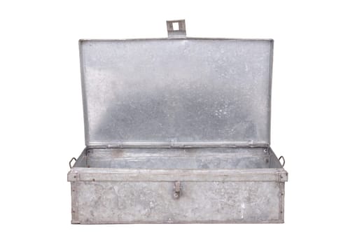 Old metal box isolated on white background - Used for shipping goods