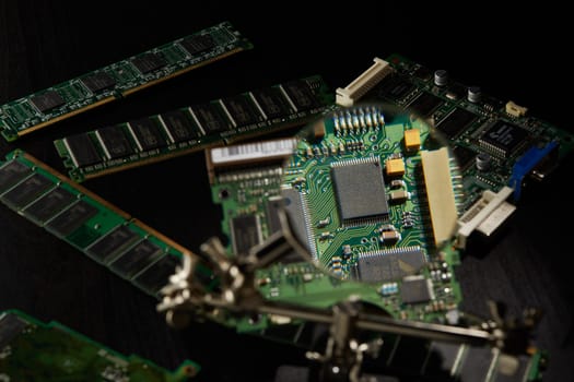 Green Circuit Board Background. Computer technology, abstract backgrounds, engineering, electronics, information technology concept.