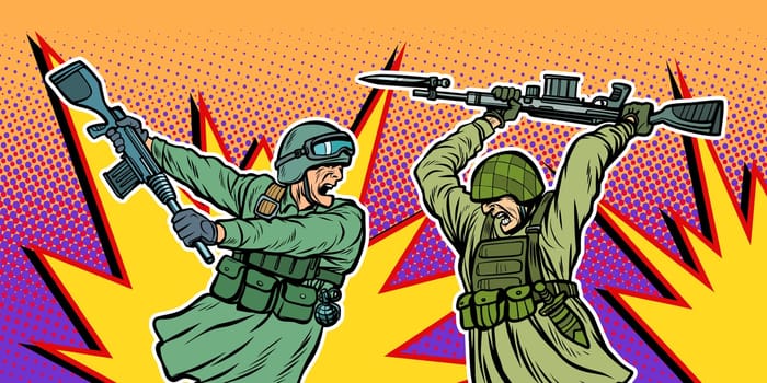 war and hatred. soldiers kill each other. Pop art retro vector illustration kitsch vintage