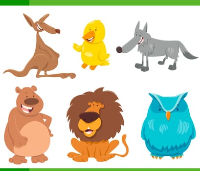 Cartoon Illustration of Funny Wild Animal Characters Set