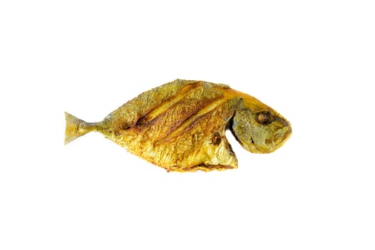 Fried fish on white background with selective focus