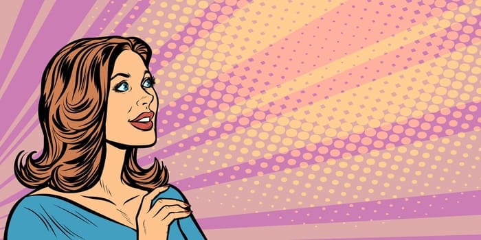 Pop art woman profile retro vector illustration drawing kitsch vintage