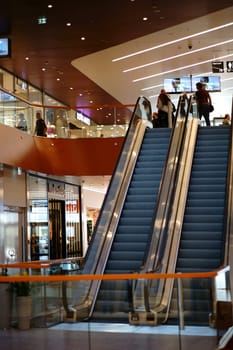Berlin, Germany - November 06, 2018: The modern interior with shops and shops of the new shopping center East Side Mall on November 06, 2018 in Berlin....