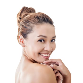 Asian beauty face closeup portrait with clean and fresh elegant lady.