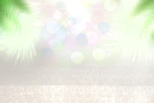 Abstract beach background. Abstract bright tropical sand beach with sun and palms and waves on ocean. Backdrop for summer holidays and travel advertising.