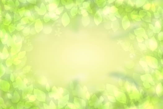 Green leaves background. Abstract fresh green leaves border on delicate green background. Beautiful spring and sunny summer backdrop texture. Space.