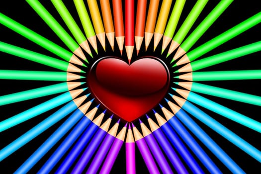 Colorful color pencils in front of white background