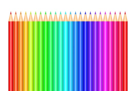 Multi colored pencils on white background