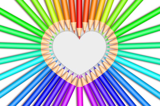 Multi colored pencils on white background