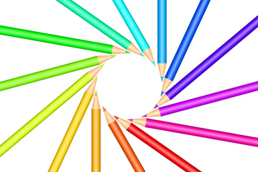 Colorful color pencils in front of white background