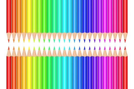 Multi colored pencils on white background