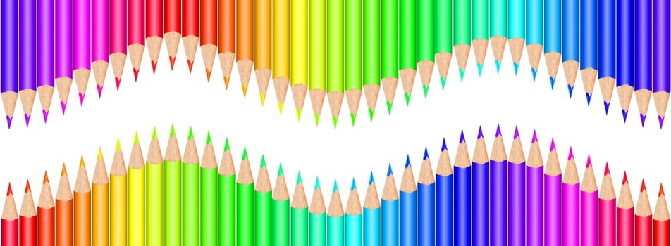 Multi colored pencils on white background