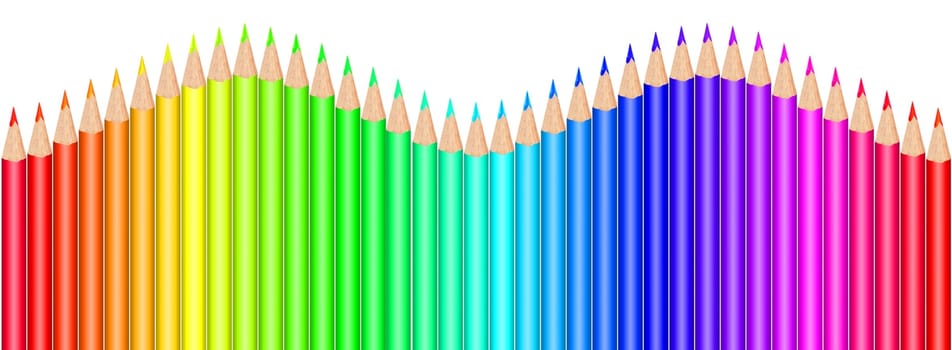 Multi colored pencils on white background