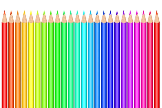 Multi colored pencils on white background