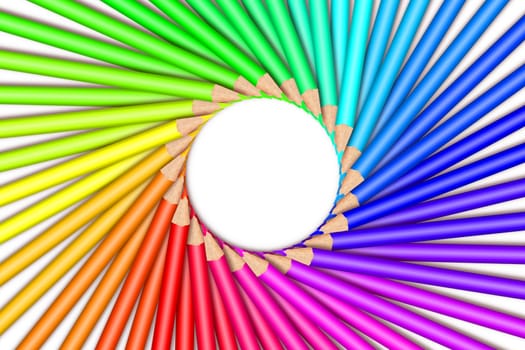 Multi colored pencils on white background