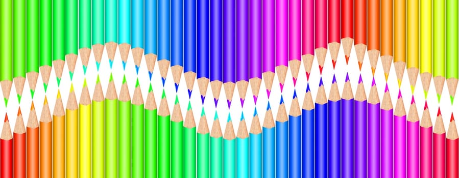 Multi colored pencils on white background