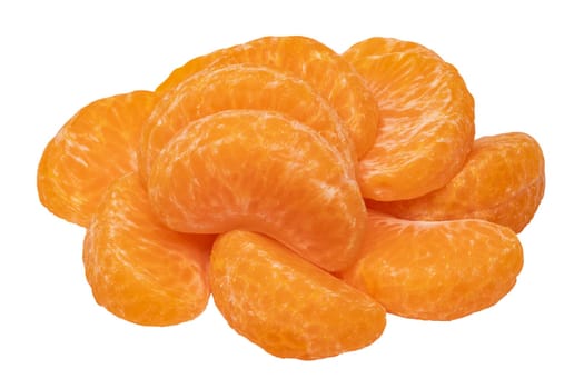 Mandarine isolated. Close-up of fresh ripe peeled mandarin orange tangerine or clementine isolated on a white background. Macro.