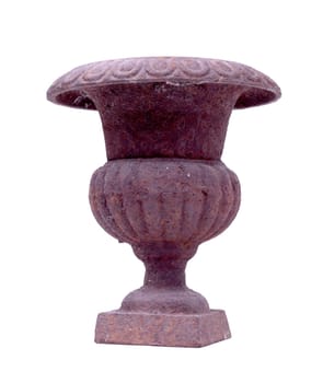 Empty plant pot isolated, small and made from metal - Very rusty