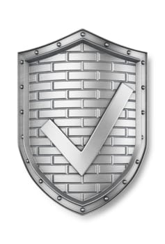 Metal shield with a check mark. 3d render
